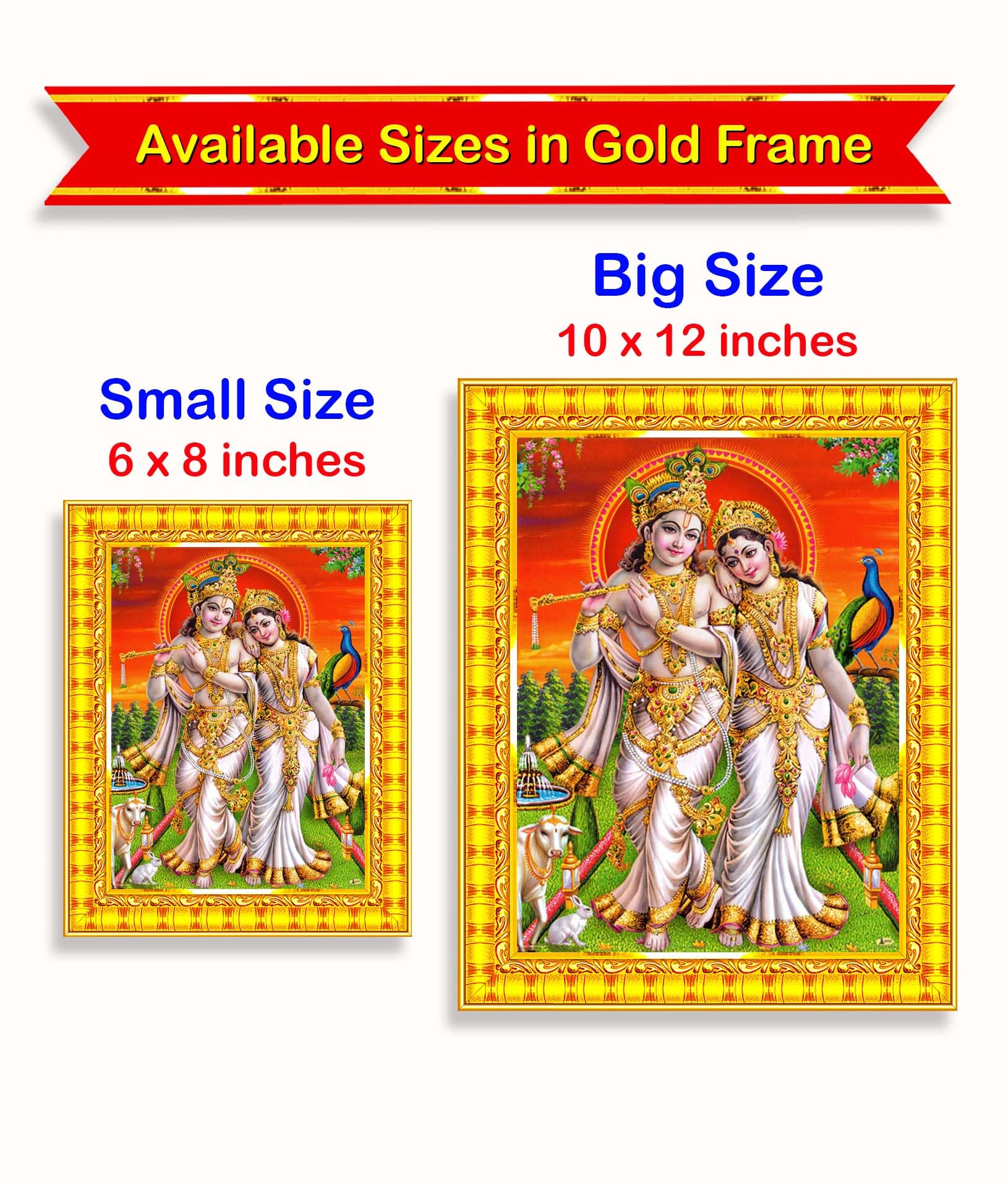 Pavan Photo Laminations Radha Krishna Photo Frame Radhe Radhakrishna Wall Painting Framed Home Decor (Wood,Matte,Gold,Big Size,1